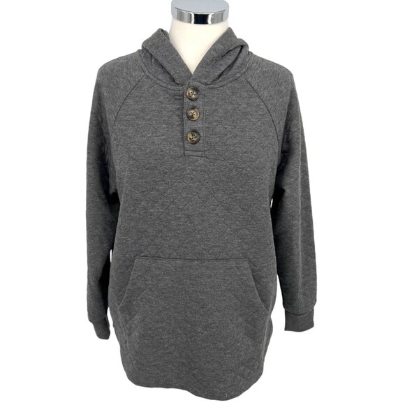 Market & Spruce Quilted Hooded Button Pullover Sweatshirt Gray Size Medium NWT - Picture 1 of 10
